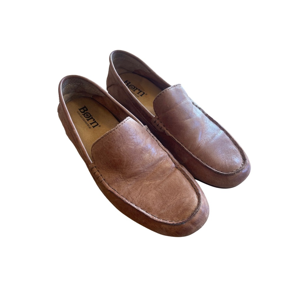 Born Mens Leather Driving Loafers Moccasin Tan Brown Slip On Shoes‎ Size 8.5 M